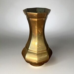 Vintage Solid Brass Bud Vase – Made in India – 6" Geometric Decorative Vase